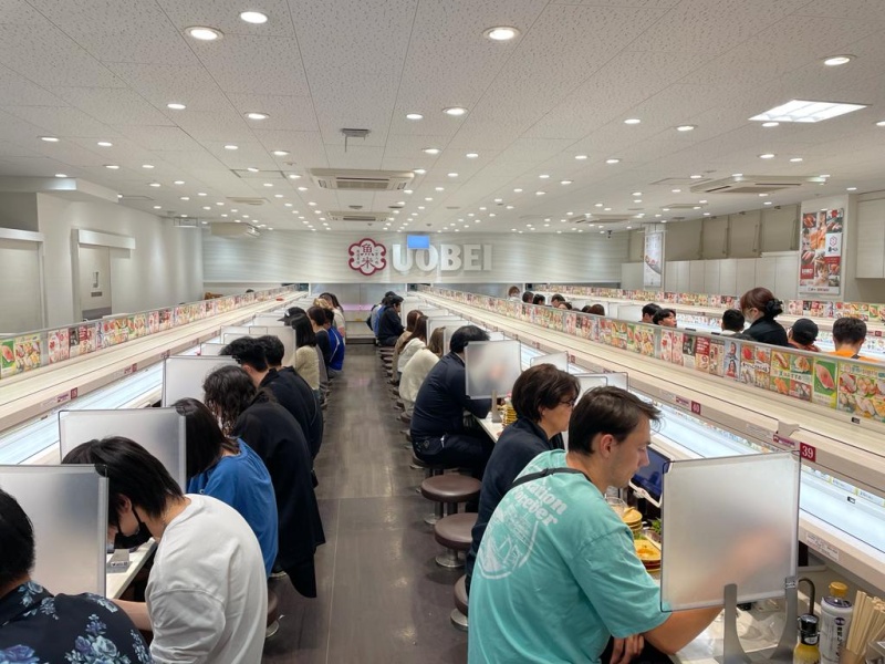 Things to do in Shibuya - conveyor belt sushi at Uobei